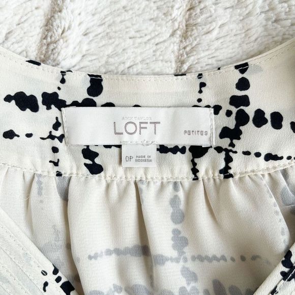Ann Taylor LOFT 0P Petite Unique Neckline Dalmatian Plaid Black Crème Contrast B - Picture 13 of 14
